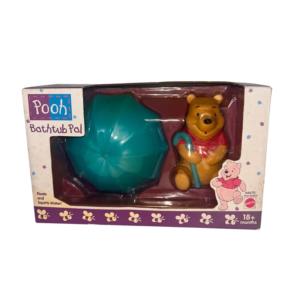Vintage Winnie the Pooh Bathtub Pal Mattel Bath Toy Umbrella Floats Squirts NOS